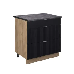 Vicco Küchenunterschrank "Fame-Line", Schwarz gestreift, 80 cm mit 3 Schubladen, AP Anthrazit