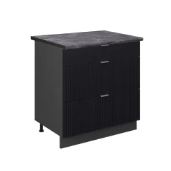 Vicco Küchenunterschrank "Fame-Line", Schwarz gestreift, 80 cm mit 3 Schubladen, AP Anthrazit