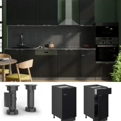 Vicco Küchenunterschrank Fame-Line, Schubladenschrank für die Küche, Schwarz gestreift, 40 cm, AP Eiche