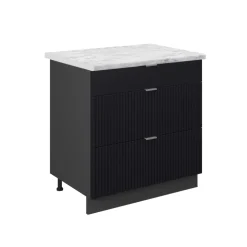 Vicco Küchenunterschrank "Fame-Line", Schwarz gestreift, 80 cm mit 3 Schubladen, AP Marmor