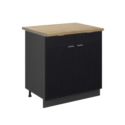 Vicco Küchenunterschrank Fame-Line, Schubladenschrank für die Küche, Schwarz gestreift, 80 cm, AP Eiche