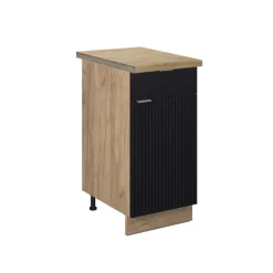 Vicco Küchenunterschrank Fame-Line, Schubladenschrank für die Küche, Schwarz gestreift, 40 cm, AP Eiche