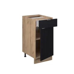 Vicco Küchenunterschrank Fame-Line, Schubladenschrank für die Küche, Schwarz gestreift, 40 cm, AP Eiche