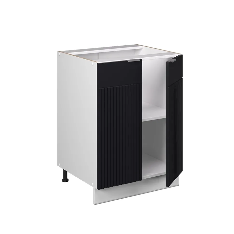 Vicco Küchenunterschrank "Fame-Line", Schwarz gestreift, 60 cm ohne Arbeitsplatte