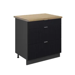 Vicco Küchenunterschrank "Fame-Line", Schwarz gestreift, 80 cm mit 3 Schubladen, AP Eiche