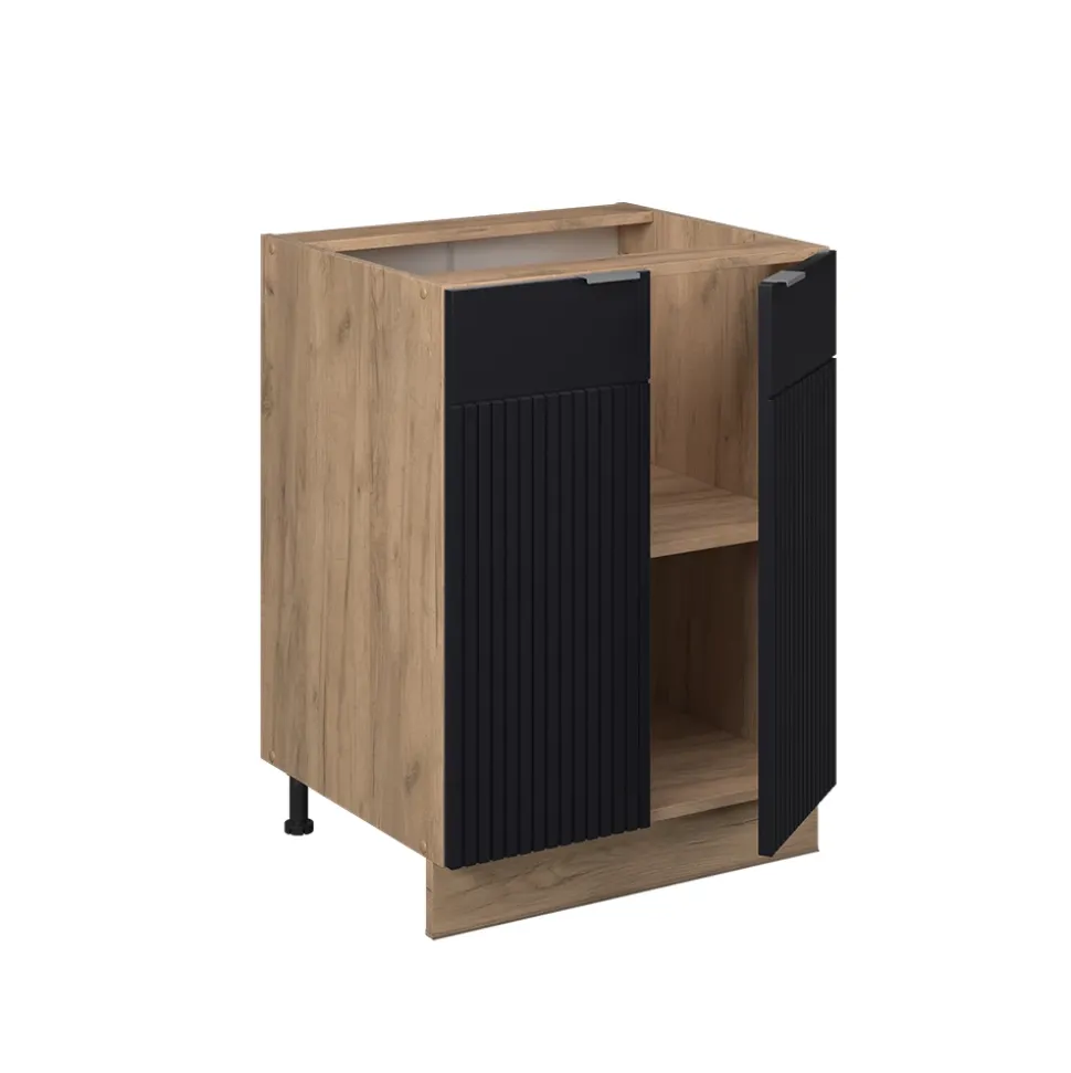 Vicco Küchenunterschrank "Fame-Line", Schwarz gestreift, 60 cm ohne Arbeitsplatte