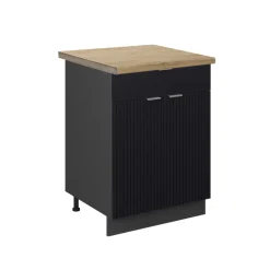 Vicco Küchenunterschrank "Fame-Line", Schwarz gestreift, 60 cm mit Schublade, AP Eiche