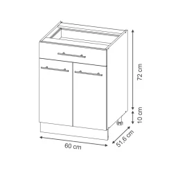 Vicco Küchenunterschrank "Fame-Line", Schwarz gestreift, 60 cm mit Schublade, AP Eiche