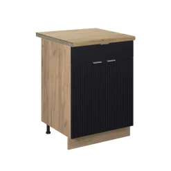 Vicco Küchenunterschrank "Fame-Line", Schwarz gestreift, 60 cm mit Schublade, AP Eiche