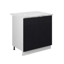 Vicco Küchenunterschrank "Fame-Line", Schwarz gestreift, 80 cm mit Regal, AP Marmor