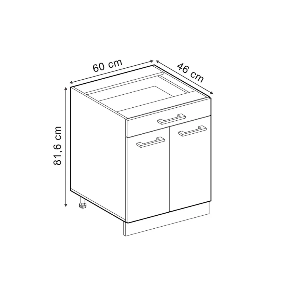 Vicco Küchenunterschrank "R-Line", Schwarz Hochglanz, 60 cm mit Schublade, ohne Arbeitsplatte