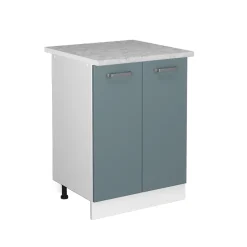 Vicco Küchenunterschrank R-Line, Küchenkommode, Blau-Grau/Weiß, 60 cm, AP Marmor