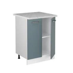 Vicco Küchenunterschrank R-Line, Küchenkommode, Blau-Grau/Weiß, 60 cm, AP Marmor