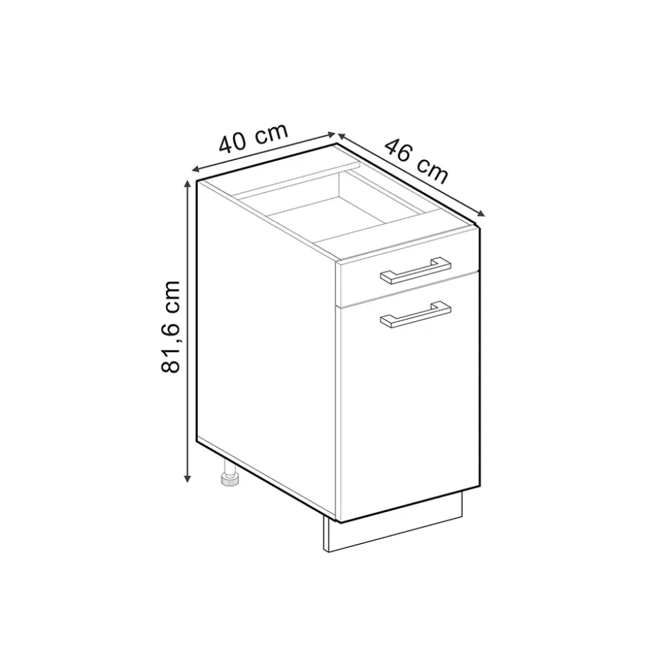Vicco Küchenunterschrank "R-Line", Schwarz Hochglanz, 40 cm ohne Arbeitsplatte