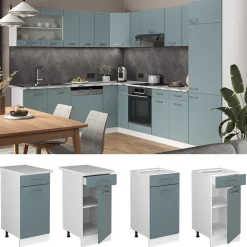 Vicco Küchenunterschrank R-Line, Schubladenschrank für die Küche, Blau-Grau/Weiß, 40 cm, AP Marmor