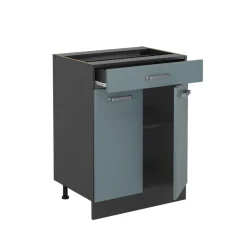Vicco Küchenunterschrank "R-Line", Blau-Grau, 60 cm mit Schublade, ohne Arbeitsplatte