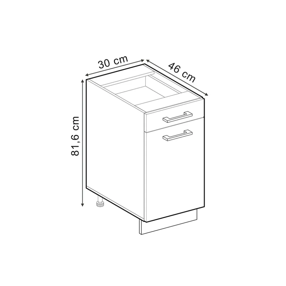 Vicco Küchenunterschrank "R-Line", Blau-Grau/Weiß, 30 cm ohne Arbeitsplatte