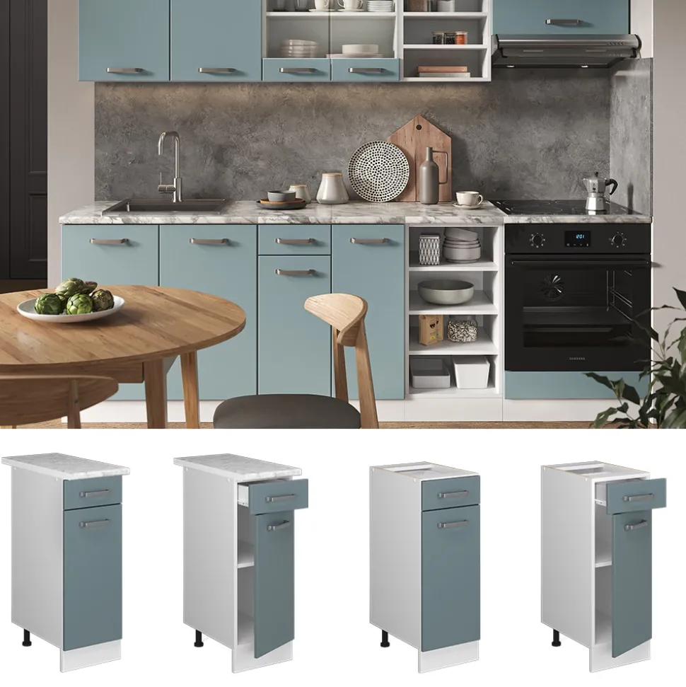 Vicco Küchenunterschrank "R-Line", Blau-Grau/Weiß, 30 cm ohne Arbeitsplatte