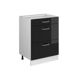 Vicco Küchenunterschrank "R-Line", Schwarz Hochglanz/Weiß, 60 cm mit Schubladen, ohne Arbeitsplatte