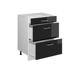 Vicco Küchenunterschrank "R-Line", Schwarz Hochglanz/Weiß, 60 cm mit Schubladen, ohne Arbeitsplatte