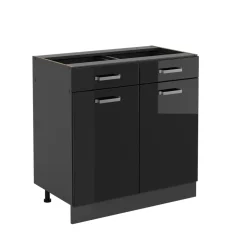 Vicco Küchenunterschrank "R-Line", Schwarz Hochglanz/Anthrazit, 80 cm ohne Arbeitsplatte