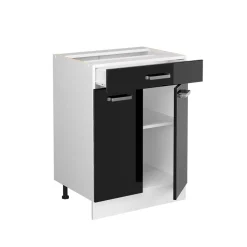 Vicco Küchenunterschrank "R-Line", Schwarz Hochglanz, 60 cm mit Schublade, ohne Arbeitsplatte