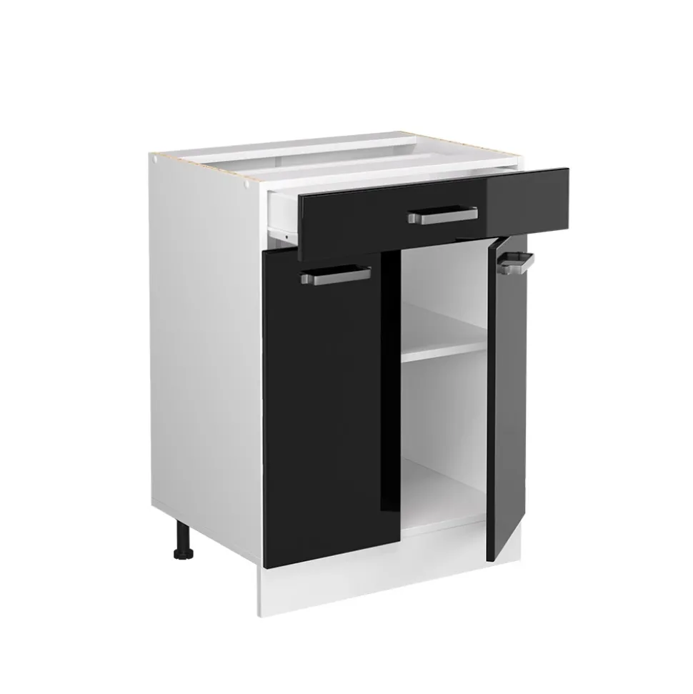 Vicco Küchenunterschrank "R-Line", Schwarz Hochglanz, 60 cm mit Schublade, ohne Arbeitsplatte