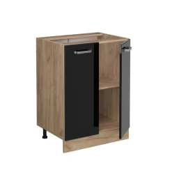 Vicco Küchenunterschrank "R-Line", Schwarz Hochglanz/Goldkraft Eiche, 60 cm ohne Arbeitsplatte