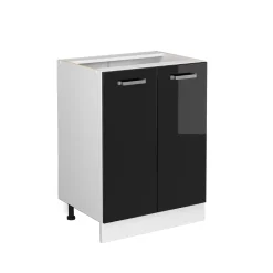 Vicco Küchenunterschrank "R-Line", Schwarz Hochglanz/Weiß, 60 cm ohne Arbeitsplatte