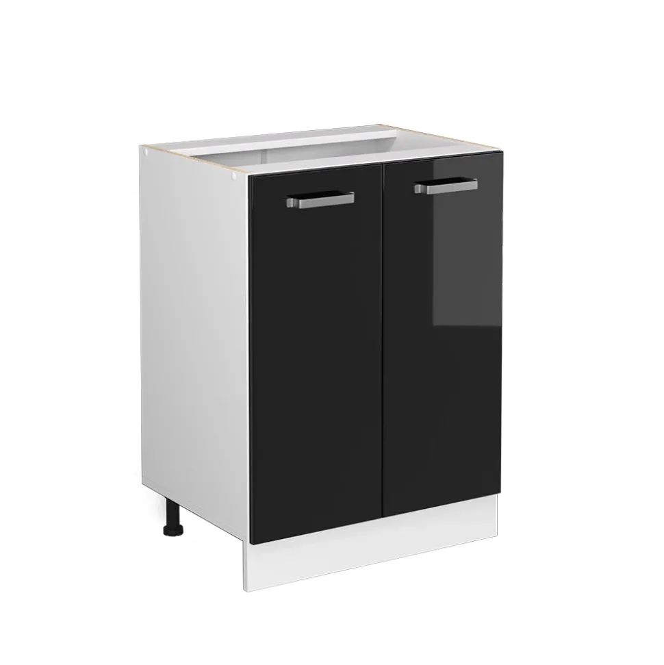 Vicco Küchenunterschrank "R-Line", Schwarz Hochglanz/Weiß, 60 cm ohne Arbeitsplatte