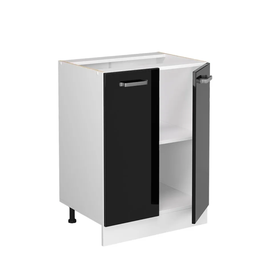 Vicco Küchenunterschrank "R-Line", Schwarz Hochglanz/Weiß, 60 cm ohne Arbeitsplatte