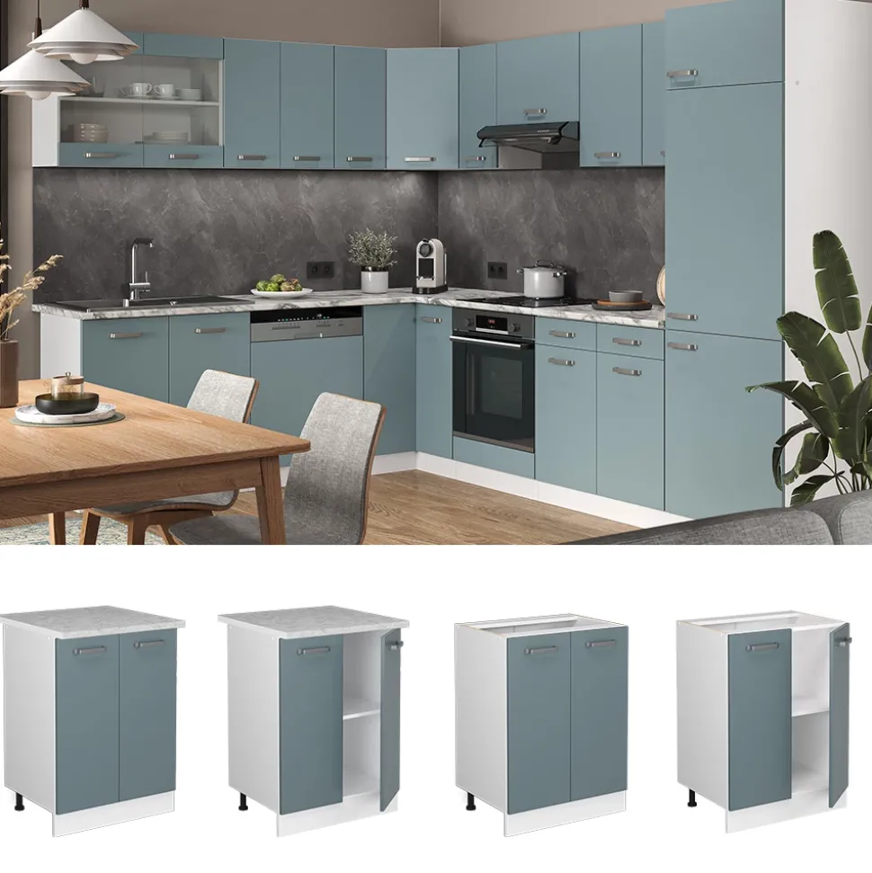 Vicco Küchenunterschrank "R-Line", Blau-Grau/Weiß, 60 cm ohne Arbeitsplatte