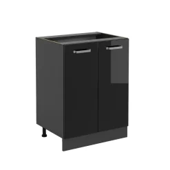 Vicco Küchenunterschrank "R-Line", Schwarz Hochglanz/Anthrazit, 60 cm ohne Arbeitsplatte