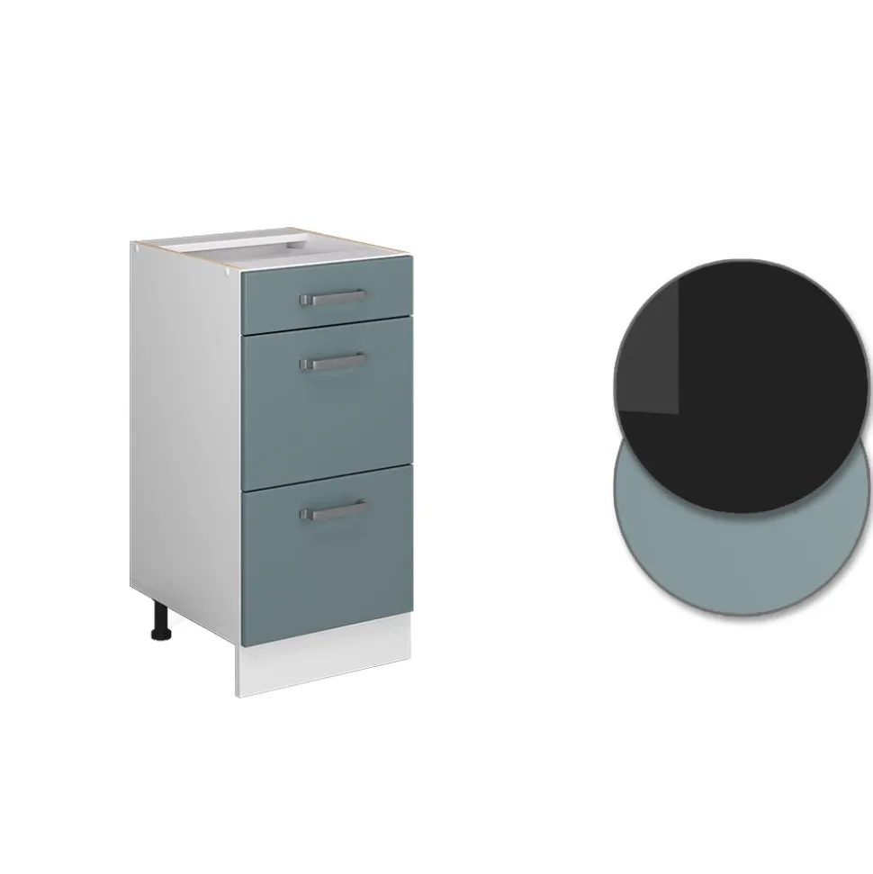 Vicco Küchenunterschrank "R-Line", Blau-Grau/Weiß, 40 cm mit Schubladen, ohne Arbeitsplatte