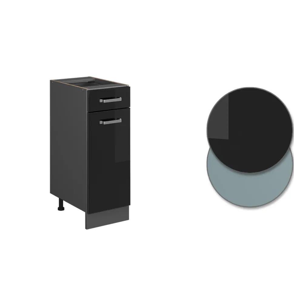 Vicco Küchenunterschrank "R-Line", Schwarz Hochglanz/Anthrazit, 30 cm ohne Arbeitsplatte