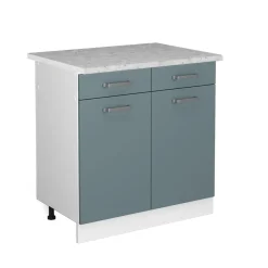 Vicco Küchenunterschrank R-Line, Schubladenschrank für die Küche, Blau-Grau/Weiß, 80 cm, AP Marmor