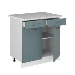 Vicco Küchenunterschrank R-Line, Schubladenschrank für die Küche, Blau-Grau/Weiß, 80 cm, AP Marmor