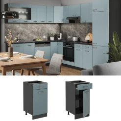 Vicco Küchenunterschrank R-Line, Schubladenschrank für die Küche, Blau-Grau, 40 cm ohne Arbeitsplatte