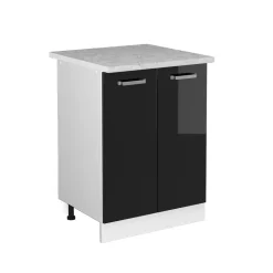 Vicco Küchenunterschrank "R-Line", Schwarz Hochglanz/Weiß, 60 cm , AP Marmor