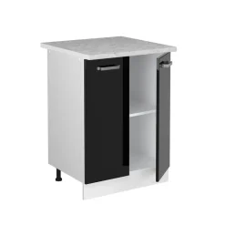 Vicco Küchenunterschrank "R-Line", Schwarz Hochglanz/Weiß, 60 cm , AP Marmor