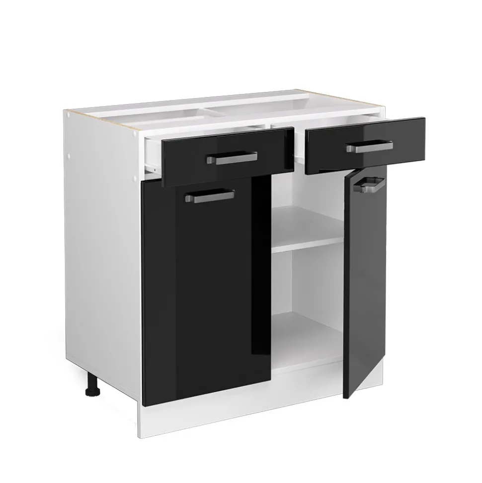 Vicco Küchenunterschrank "R-Line", Schwarz Hochglanz, 80 cm ohne Arbeitsplatte