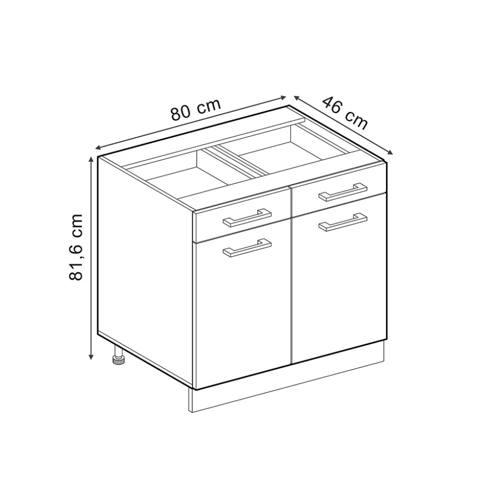 Vicco Küchenunterschrank "R-Line", Schwarz Hochglanz, 80 cm ohne Arbeitsplatte
