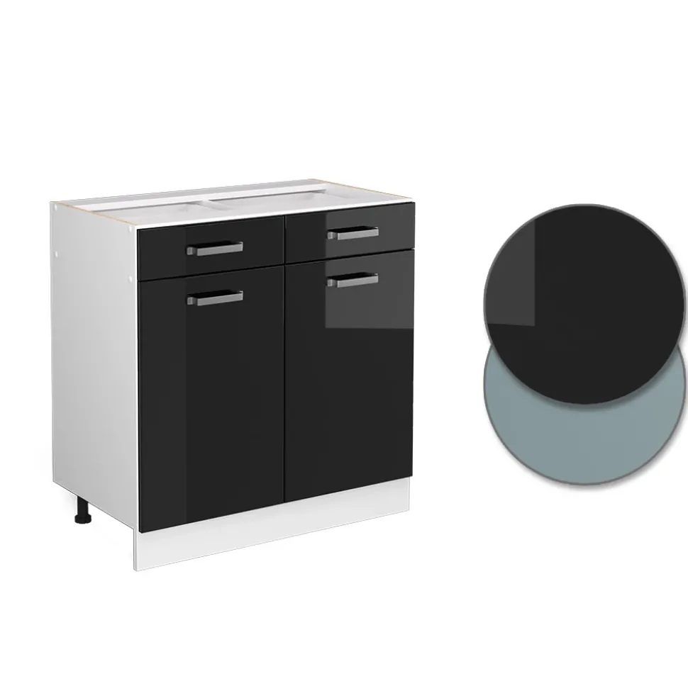 Vicco Küchenunterschrank "R-Line", Schwarz Hochglanz, 80 cm ohne Arbeitsplatte