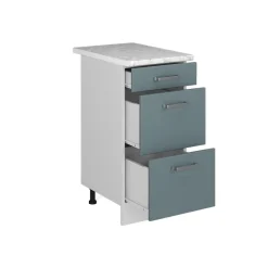 Vicco Küchenunterschrank "R-Line", Blau-Grau/Weiß, 40 cm mit Schubladen, AP Marmor