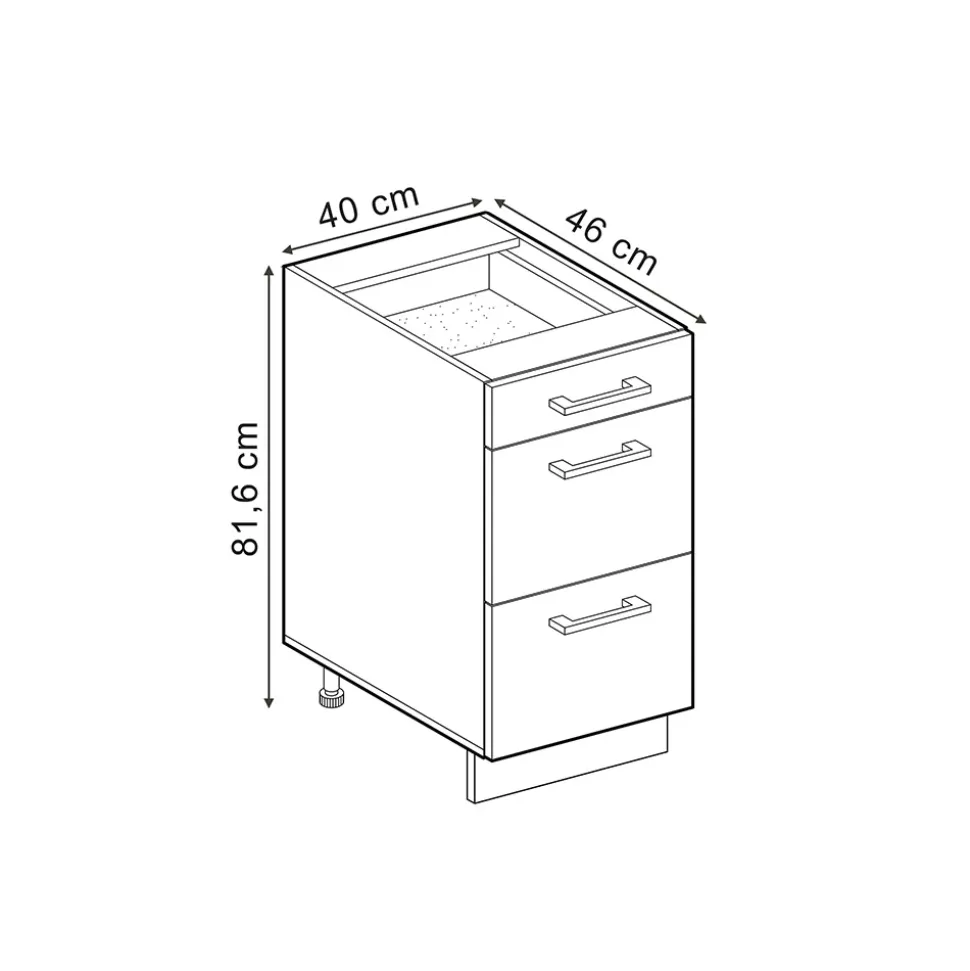 Vicco Küchenunterschrank "R-Line", Blau-Grau/Weiß, 40 cm mit Schubladen, AP Marmor