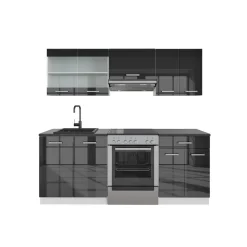 Vicco Küchenzeile "R-Line", Anthrazit Hochglanz/Weiß, 200 cm ohne Arbeitsplatte