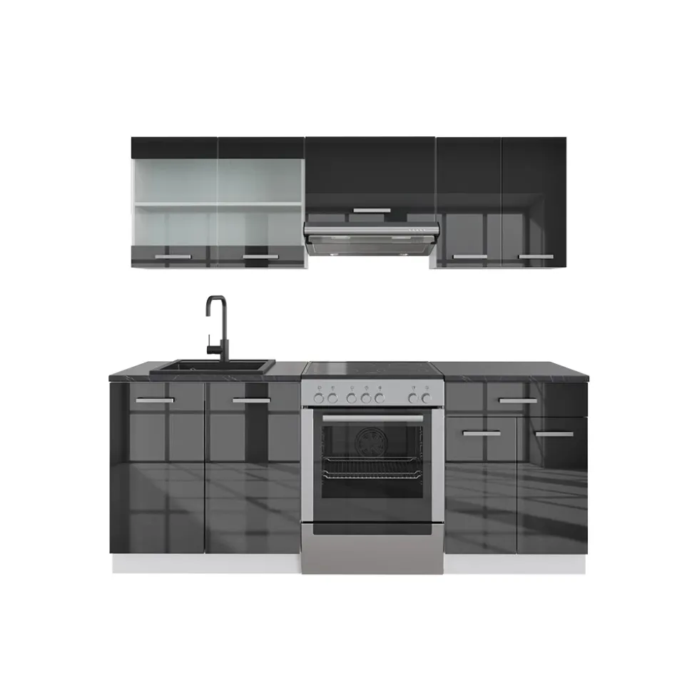 Vicco Küchenzeile "R-Line", Anthrazit Hochglanz/Weiß, 200 cm ohne Arbeitsplatte