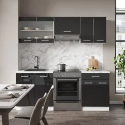 Vicco Küchenzeile "R-Line", Anthrazit Hochglanz/Weiß, 200 cm ohne Arbeitsplatte