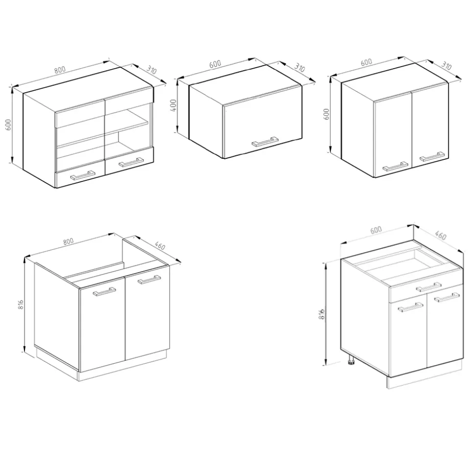 Vicco Küchenzeile "R-Line", Anthrazit Hochglanz/Weiß, 200 cm ohne Arbeitsplatte