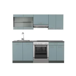 Vicco Küchenzeile "R-Line", Blau-Grau/Anthrazit, 200 cm ohne Arbeitsplatte